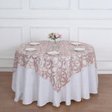Elevate Your Table Decor with the Rose Gold Sequin Leaf Embroidered Table Overlay