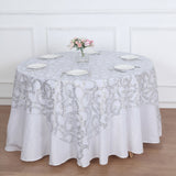 Elevate Your Table Decor with the Silver Sequin Leaf Embroidered Table Overlay
