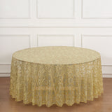Captivating Gold Sequin Leaf Embroidered Round Tablecloth